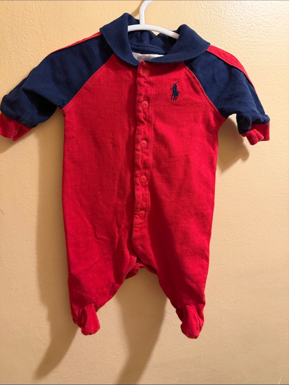 Ralph Lauren Red and Navy Footed One-Piece Romper